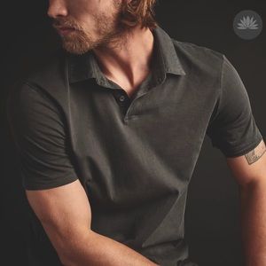 James Perse Sueded Jersey Polo in carbon pigment size 1